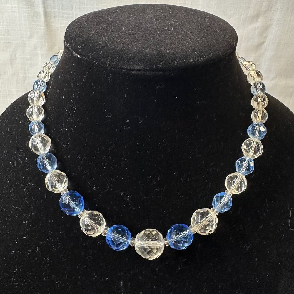 Vintage  Blue and White Czech Glass Beaded Necklace